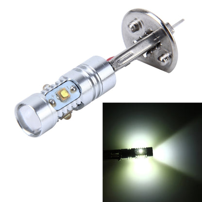 H1 car fog light bulb with chrome housing and LED module, clear front lens