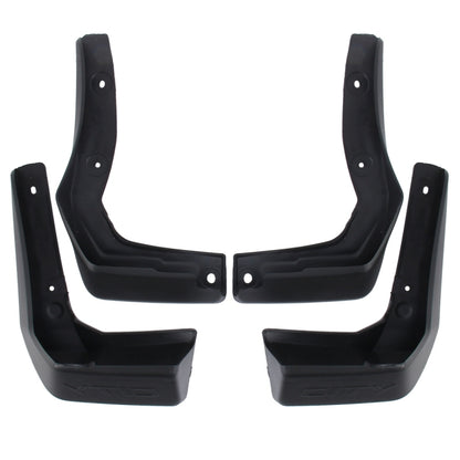 Set of 4 black semi-rigid PVC splash flap mudguards with mounting holes