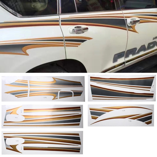 Prado SUV body strip sticker set with gold and black angular decals on side panel