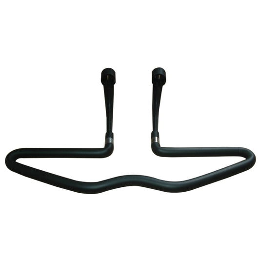 Black U-shaped hanger with two vertical posts for headrest mounting