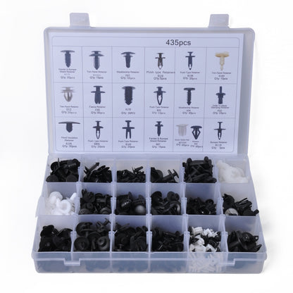 Car trim retainer clip assortment set in storage organizer case with multiple fasteners