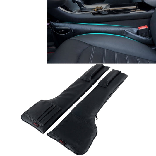 Black car seat gap filler pocket organizer with anti-gap flap pads, paired set