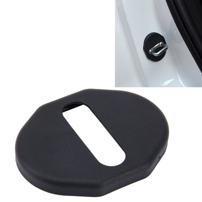 Black car door lock buckle cover with oval cutout and white insert