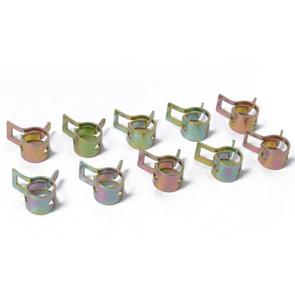 Set of 10 metal spring hose clamps, 14mm, zinc-plated iridescent finish