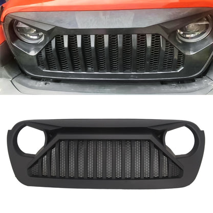 Black front grille insert with insect-mesh grid for vehicle bumper opening