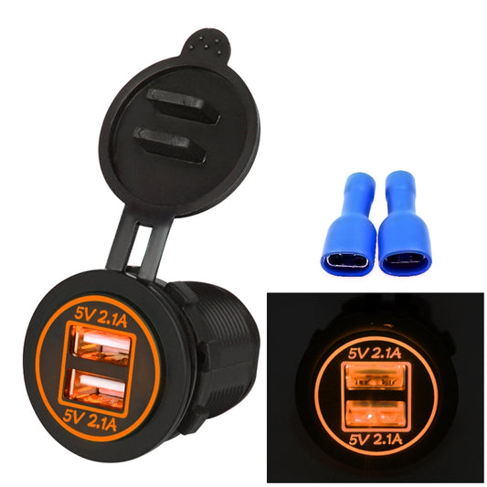 Universal Car Charger 2 Port Power Socket Power Dual USB Charger 5V 4.2A IP66 with Aperture , 4.2A with Aperture (Orange Light)