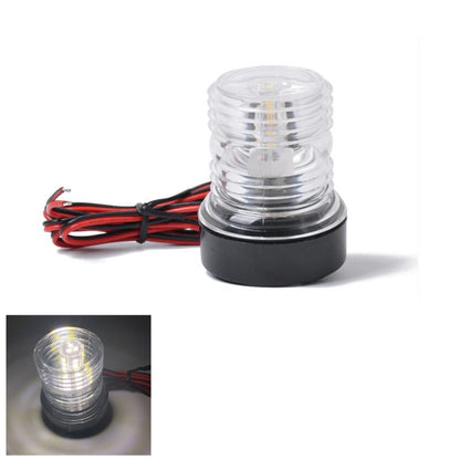 Marine LED navigation light with clear lens, black base, and red/black wire leads