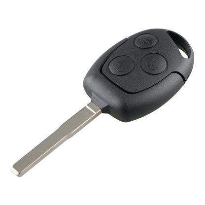 Oval black car key fob with three-button remote and metal key blade