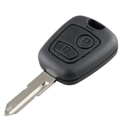 Black 2-button car key fob with metal blade and key ring loop