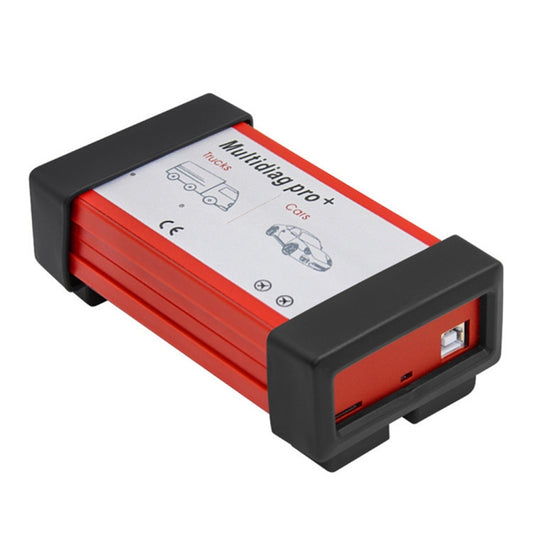 Red OBD2 diagnostic scanner with side label and black end housing