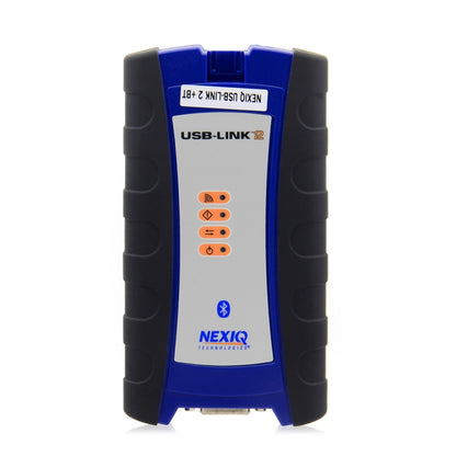 Nexiq USB-Link 2 Bluetooth truck diagnostic scanner, blue and black handheld device