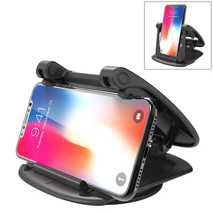 Universal car center console mobile phone holder with adjustable clamp arms, black