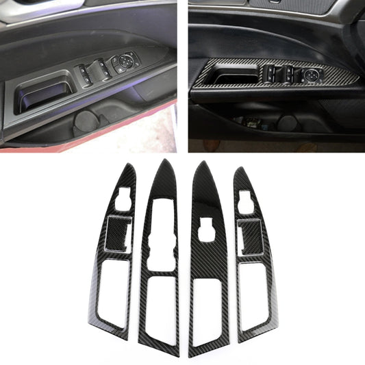 Car window lift panel trim sticker set, black carbon fiber pattern inserts