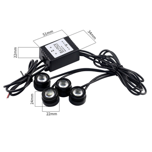 Car LED reversing light kit with 4 round spotlights, black controller box and wiring