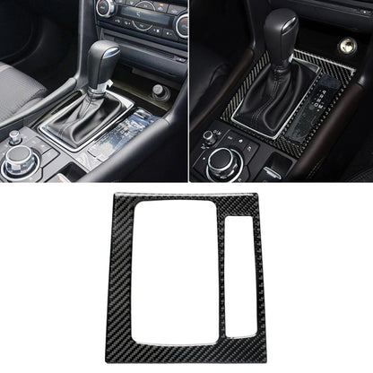 Carbon fiber console trim sticker with cutouts for right-drive gear shifter in car