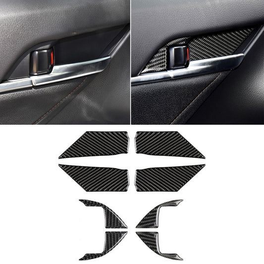 Carbon fiber door inner handle sticker, black woven pattern, red accent line