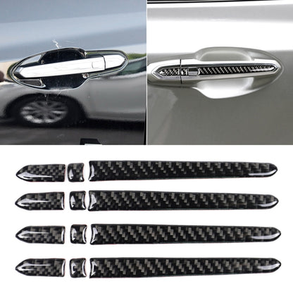 Carbon fiber look outside door handle trim stickers in black, set with curved pieces