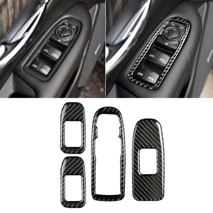 Carbon fiber window lift panel sticker trim with switch cutouts, door interior view