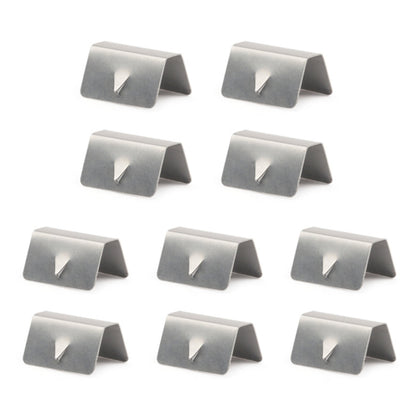 Set of 10 silver metal windshield clips with triangular locking tabs