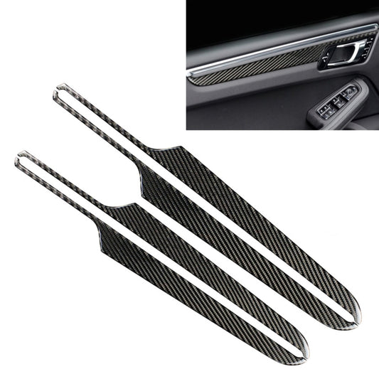 Carbon fiber door panel trim stickers, black woven pattern with white stripes
