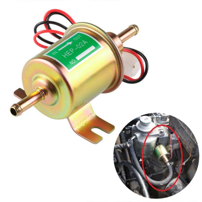 12V inline low-pressure electric fuel pump, gold metal body with wiring harness