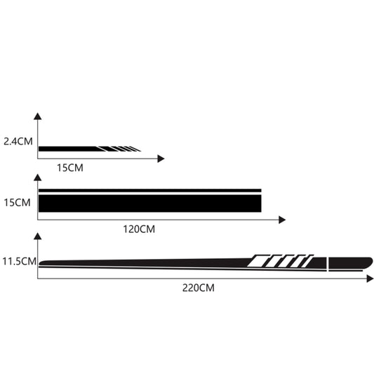 Car stripe decal layout diagram with length measurements up to 220cm and height marks