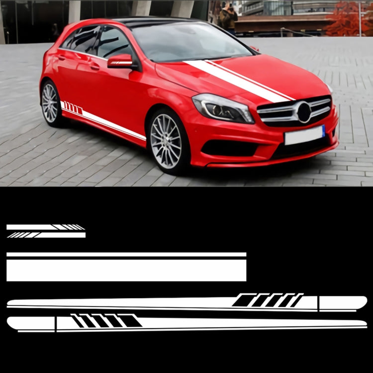 Car hood and side stripe decal set with white stripes on a red vehicle