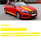 Car hood and side stripe decal set with yellow racing stripes on a red vehicle