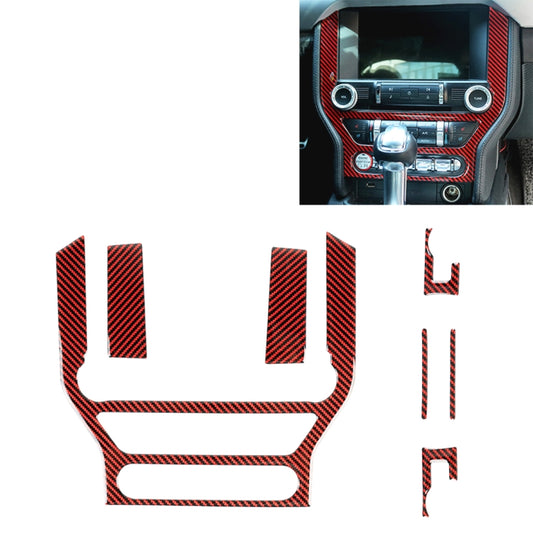 Carbon fiber center console trim sticker, red and black chevron pattern