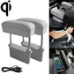 Car armrest box cushion with wireless Qi charger, grey PU leather with storage slots.