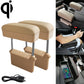 Car armrest box cushion with wireless Qi charger, beige PU leather with storage slots.