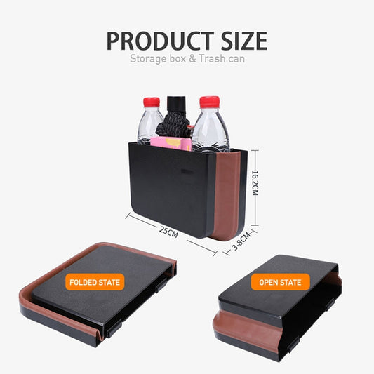 Foldable hanging storage box and trash can with open and folded states