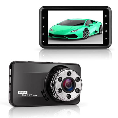 Car dash cam kit with black LCD monitor screen and hidden front lens camera