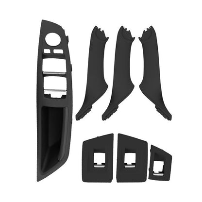 Left interior door handle pull trim cover kit, black pieces with square inserts