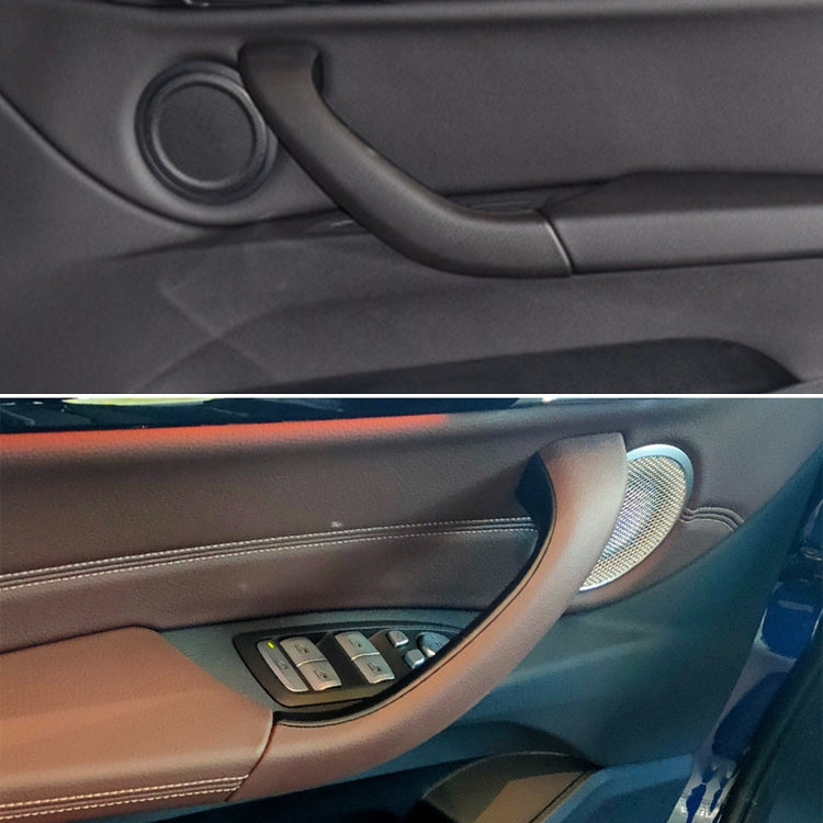 Installed dark door handle pull trim cover on car left inside door panel