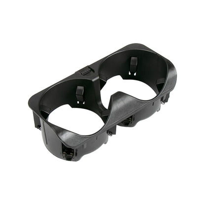 Black dual cup holder insert with two circular openings and mounting tabs
