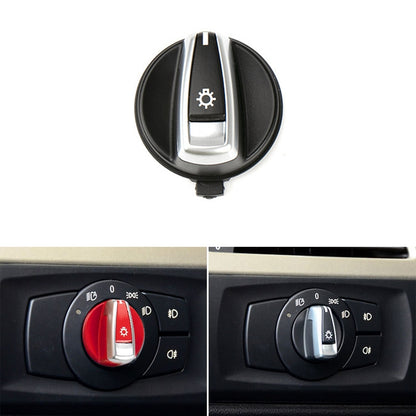 Black headlight switch knob cover trim with silver lever and sun icon