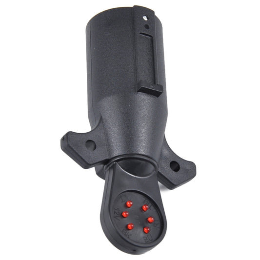 Trailer wiring signal tester adapter with red LED indicator lights, black housing