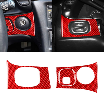 Red carbon fiber headlight key panel sticker, left dash switch trim overlay