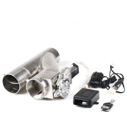 Stainless electric exhaust valve pipe kit with remote controller, wiring, and key fob