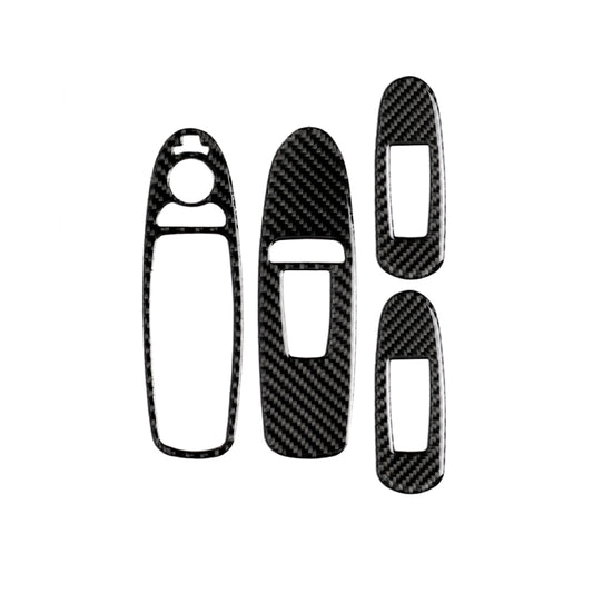 Set of four carbon-fiber-style window lift panel stickers with cutout openings