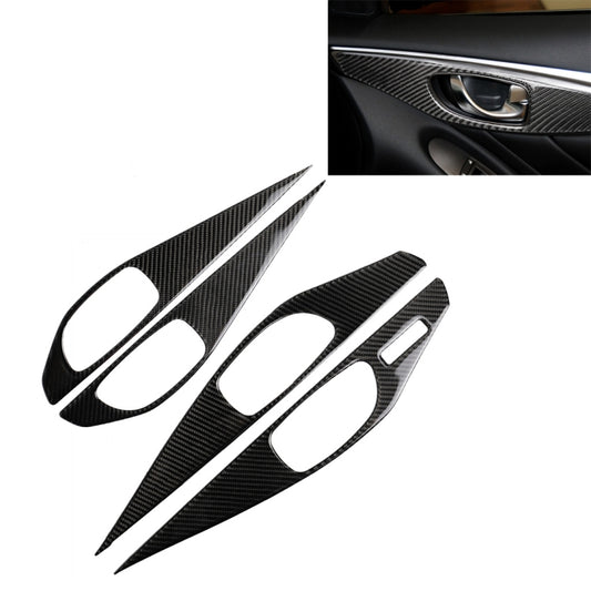 Carbon fiber door handle panel overlay set, black with silver strip (4 pcs)