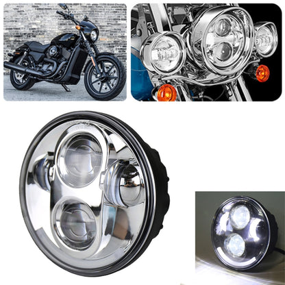 5.75-inch silver LED headlight with dual projector lenses and chrome bezel