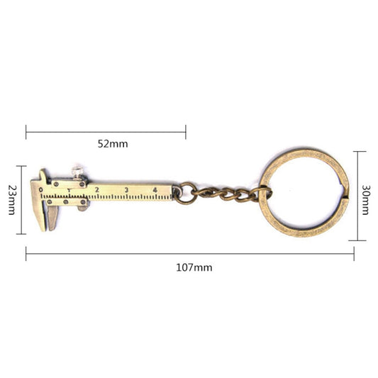 Mini vernier caliper keychains set, bronze and silver, with chain and key ring