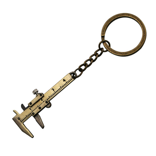 Bronze mini vernier caliper keychain with round key ring and chain