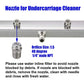 Undercarriage cleaner nozzle fittings on silver bar with 1/4 male NPT connector