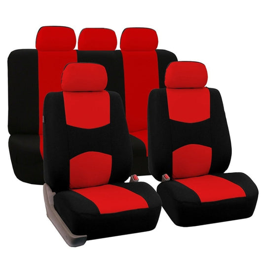 Universal car seat cushion mat set, anti-slip, red and black 9-piece set for 5 seats