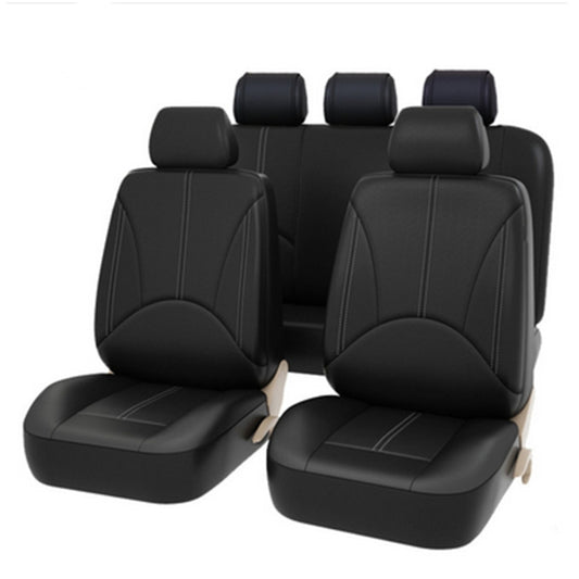 Black PU leather car seat cushion set for 5-seat vehicles, 9-piece anti-slip mat set