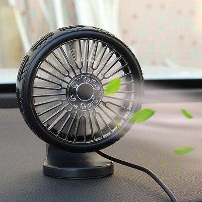 Black portable car air outlet fan with suction base and circular grille