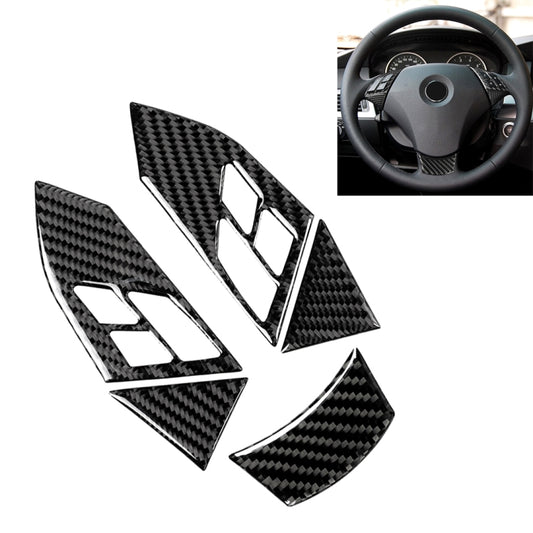 Carbon fiber steering wheel button trim stickers, left and right chevrons, black/gray